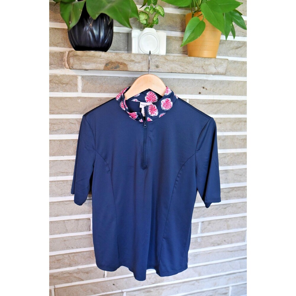 Tommy Bahama Golf Polo Shirt Women's  Blue Pink zip Sz Large Performance